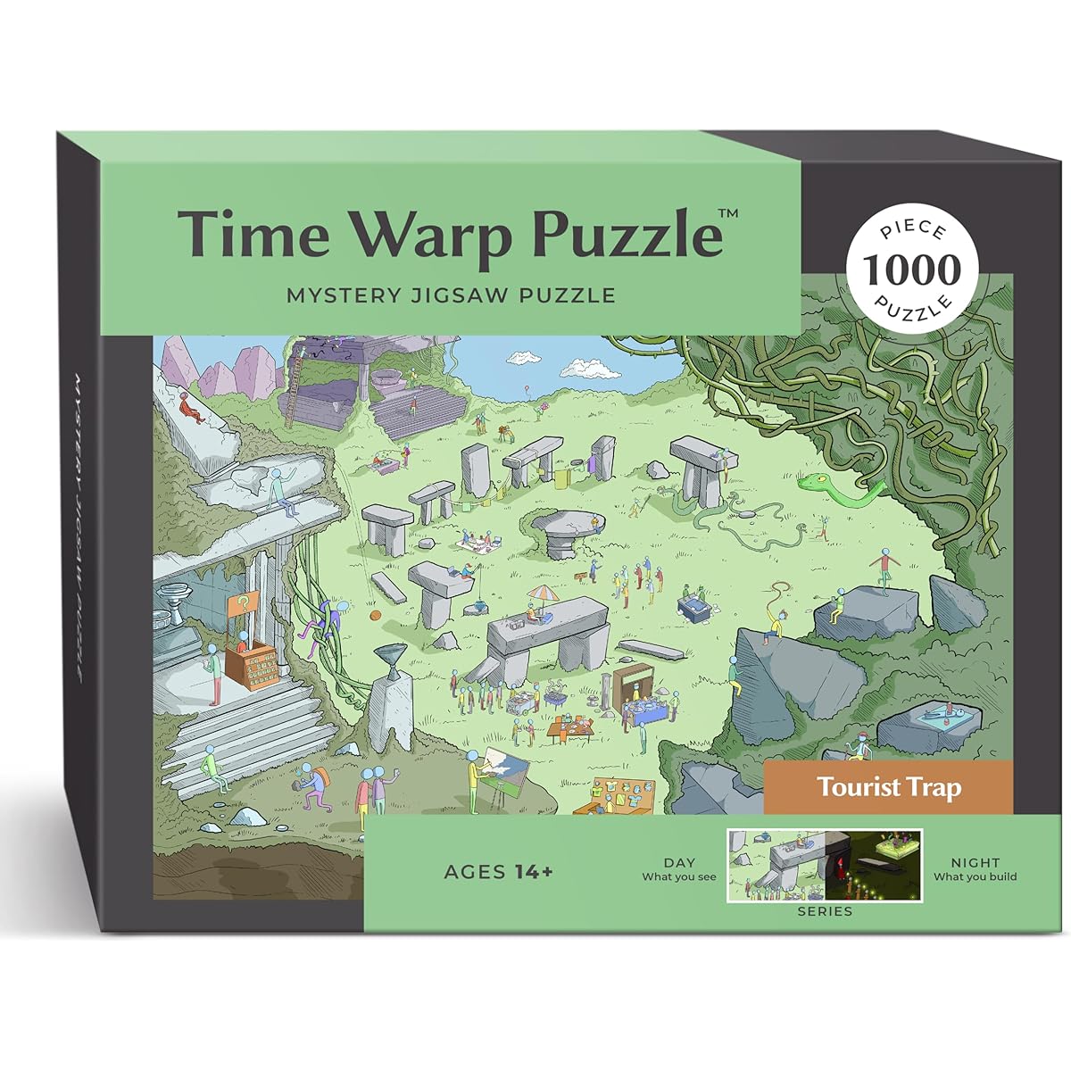 Time Warp Puzzle Mystery Jigsaw Puzzle 1000 Piece for Adults Day/Night Series - Challenging, Difficult, Picture-Changing Puzzle 26.7 x 19.25 Inches (Tourist Trap)