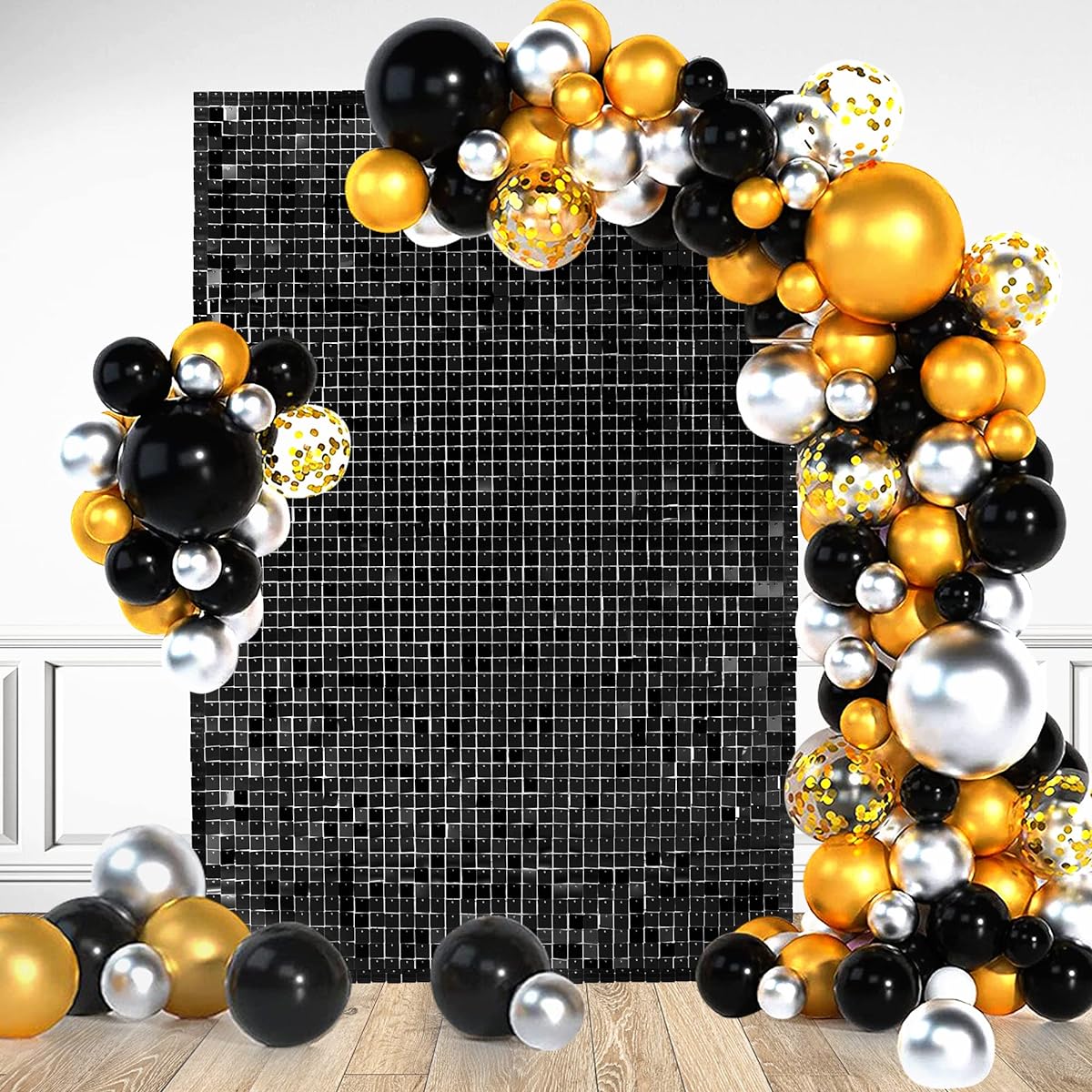 IMOOA Wall Background - 24 Pieces Square Sequin Wall Panels Glittering Backdrops for Valentine's Day Decoration for Birthday Wedding Bachelorette Party (Black)