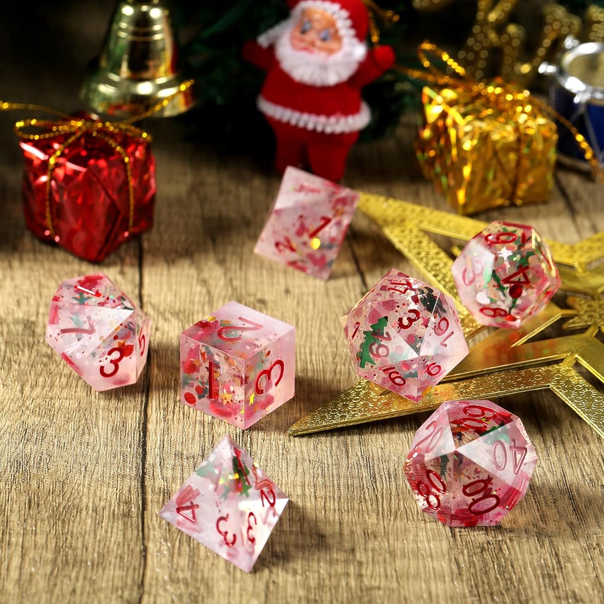DNDND Stars and Sequins Clear Sharp Edge Dice Set with Gorgeous Gift Case for Dungeons and Dragons (Clear with Stars and Sequins)