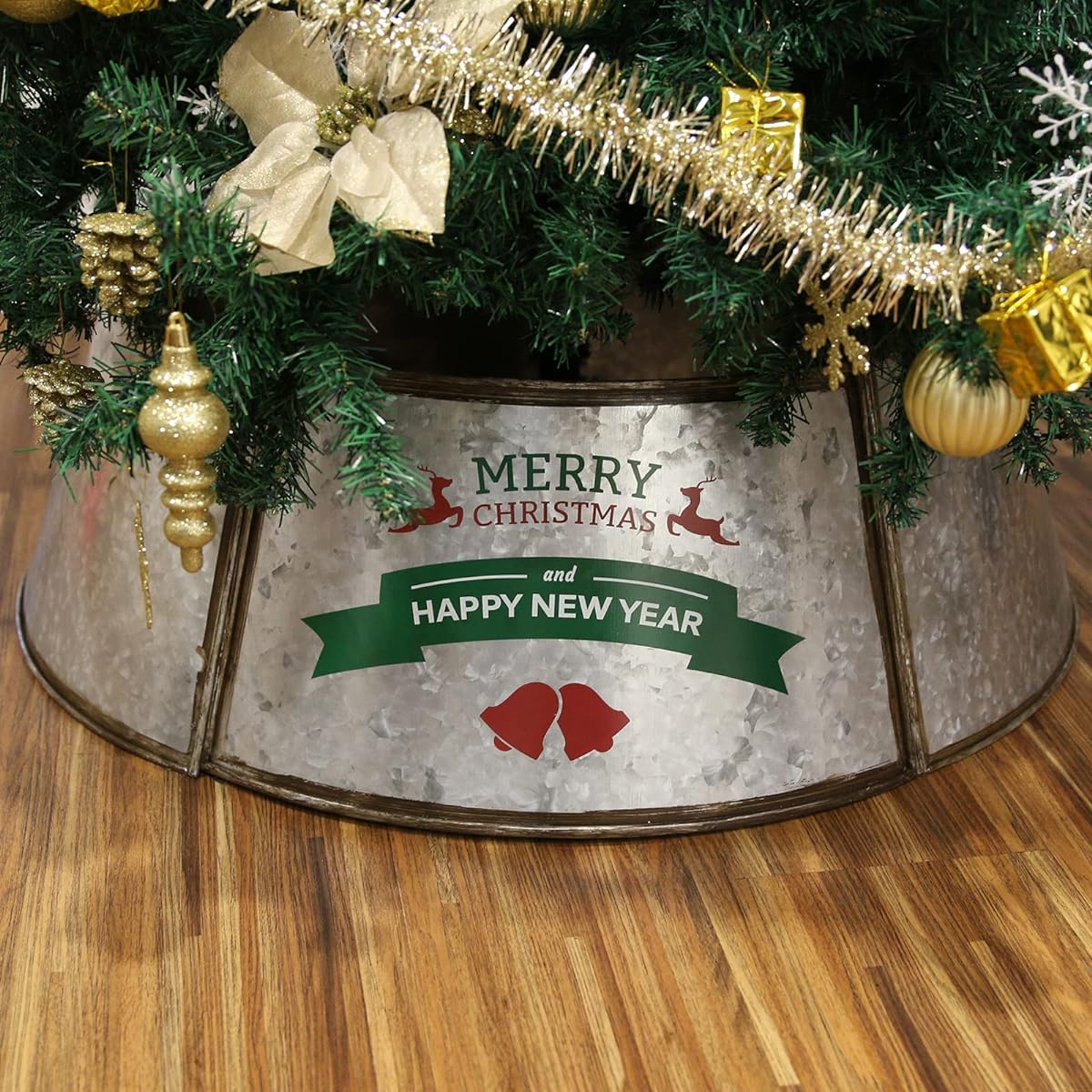 Darnassus Metal Christmas Tree Collars Christmas Tree Rings, Durable Galvanized Metal Christmas Tree Skirt for Christmas Tree Decoration