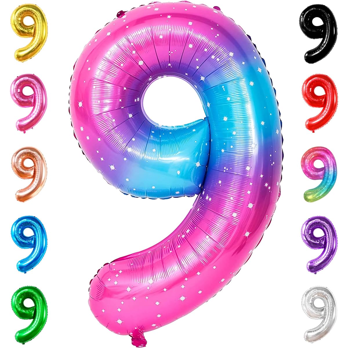KatchOn Rainbow 9 Balloon Number - 40 Inch | Pink Blue Number 9 Balloons | 9th Birthday Decorations Cloud 9 Birthday Decorations for Girls | 9 Birthday Balloons for Girls Galaxy Number 9 Balloons