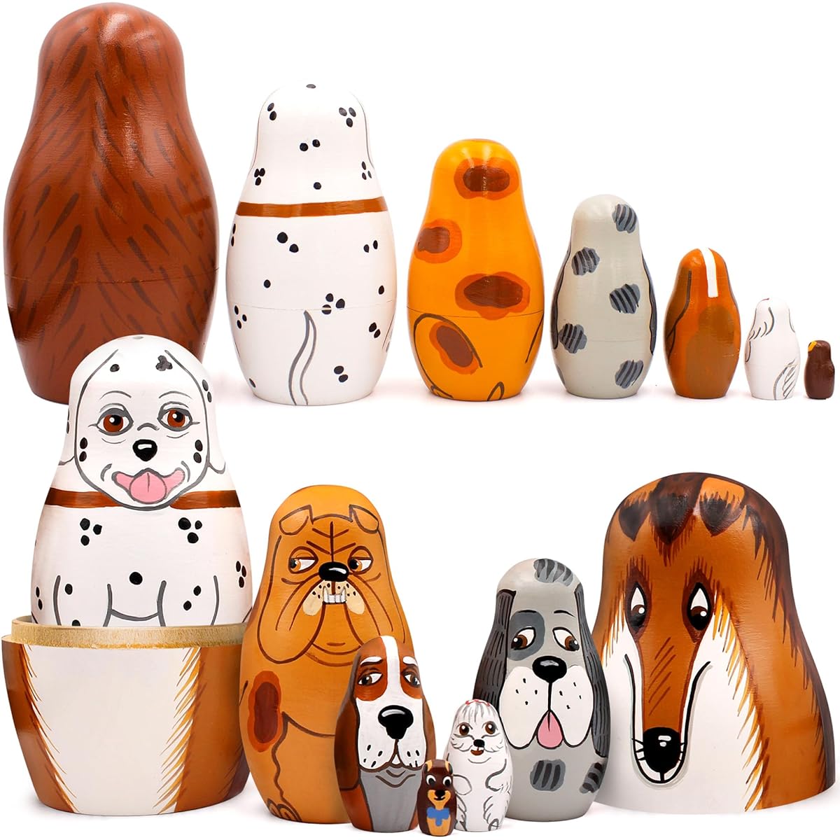AEVVV 7 Piece Dog Nesting Doll Set - Matryoshka Nesting Dolls with Dog Figurines - Nesting Dolls Dog Breeds - Gifts for Dog Lovers - Dog Themed Gifts