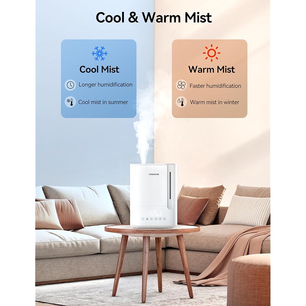 [5L Large Capacity & Discharge Bacteria & 28dB Ultra Quiet] Humidifier, Ultrasonic Type, VAGKRI Humidifier, Tabletop, Water Supply from Above, 50H Continuous Operation, LED Light, Timer, Aroma, Dry Prevention, Dry Burning Prevention, 30W Energy Saving