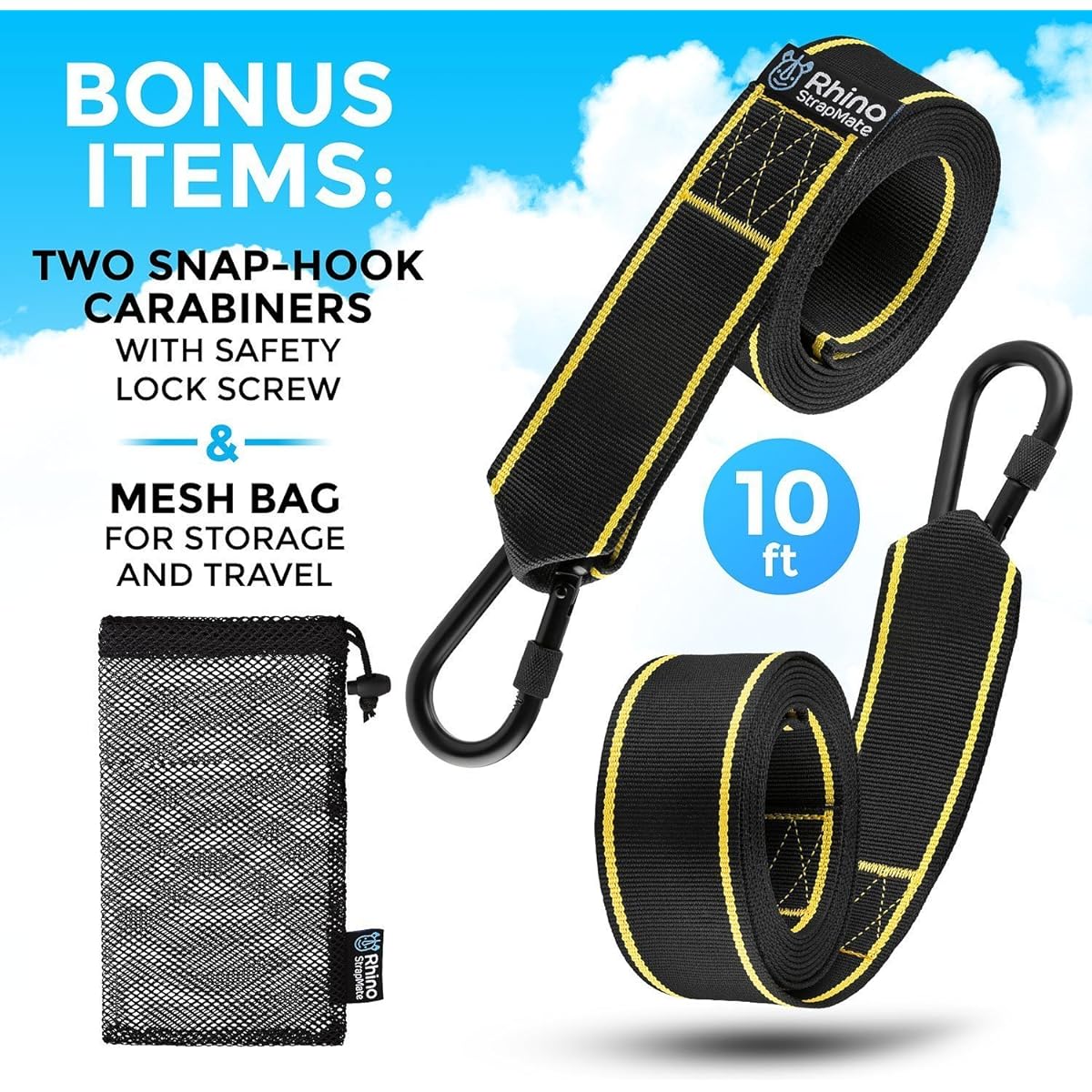 Tree Swing Straps Hanging Kit - Two 3m Straps, Holds 1270kg (SGS Certified), Fast & Easy Way to Hang Any Swing - Outdoor Swing Hangers - Rhino StrapMate