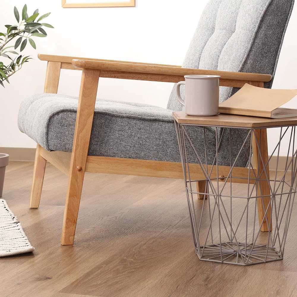 Fuji Boeki Sofa 1 Seater Width 65 x Depth 73 x Height 70cm Light Gray Fabric Natural Wood 74034