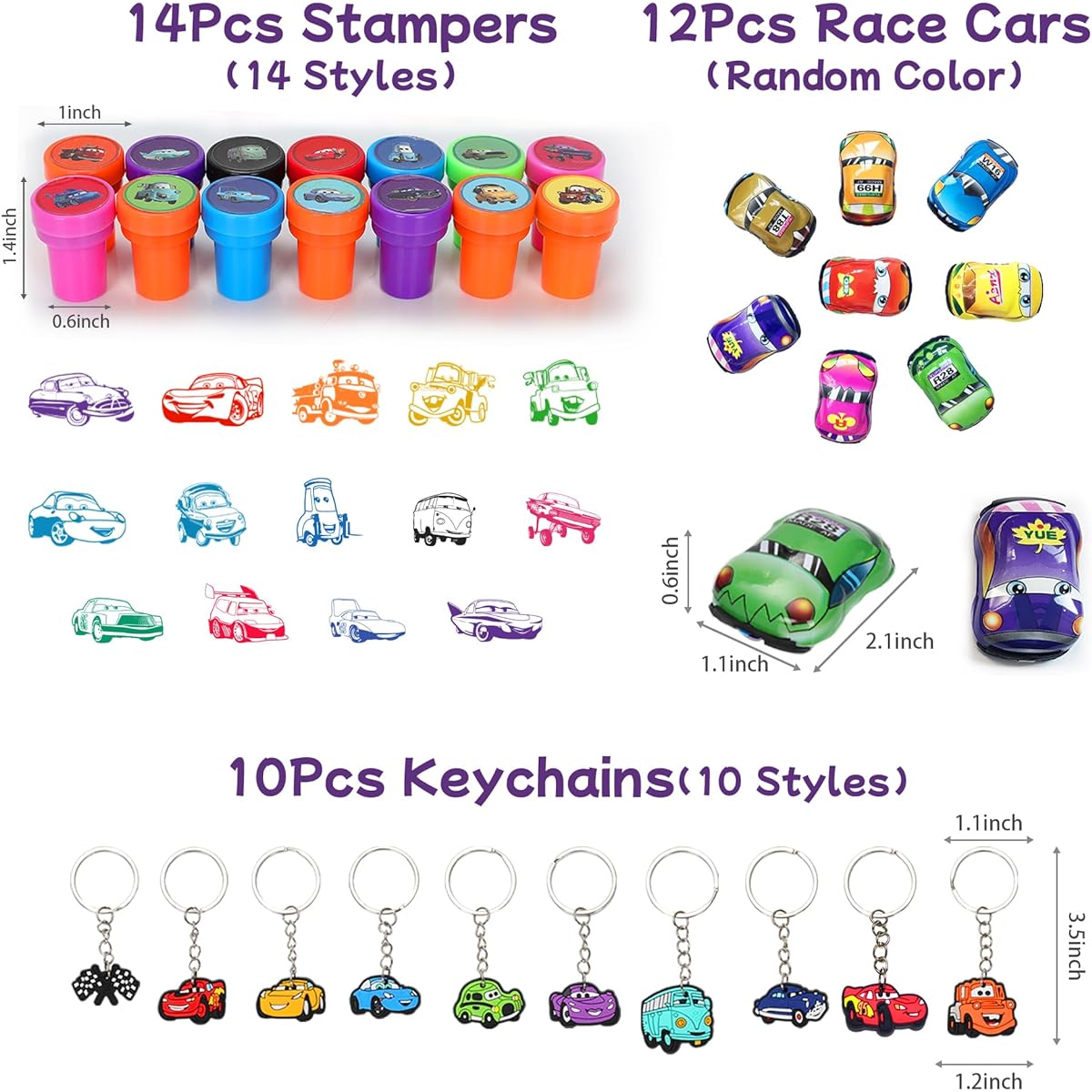 Car Birthday Party Supplies Car Birthday Party Favors Car Birthday Party Decorations 12 Cars, 14 Stampers, 12 Key Chains, 12 Bracelets, 12 Gift Boxes, 4 Tattoo Stickers