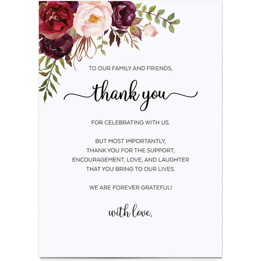 321Done 5x7 White Floral Thank You Place Setting Cards - Made in the USA, Thank You Quotes for Weddings, Parties, Retirements, Graduations, Birthdays, Showers, Baby Showers, Bridal - Set of 50