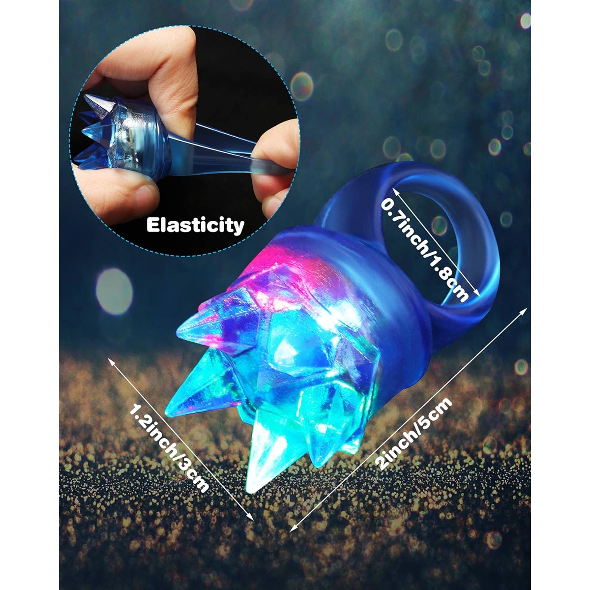 144 Pieces Light Up Rings Colorful Glow Rings Glow in the Dark Flashing LED Rings Kids Party Favors Plastic Dimpled Rings Birthday Party Supplies Classroom Prizes Gifts 6 Colors 6 Shapes