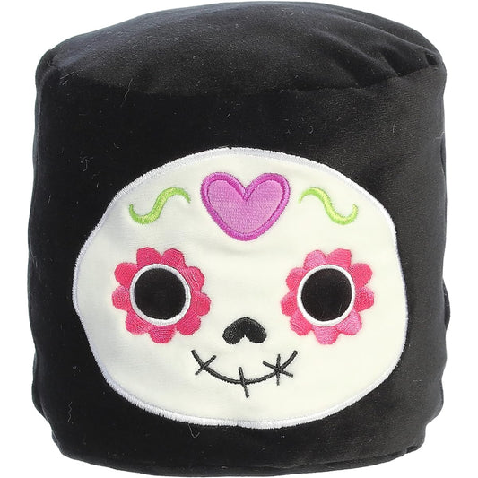 Aurora® Squeezable Mallows™ Day of the Dead Plush - Ultimate Squishy - Unique Shape - Black 6"