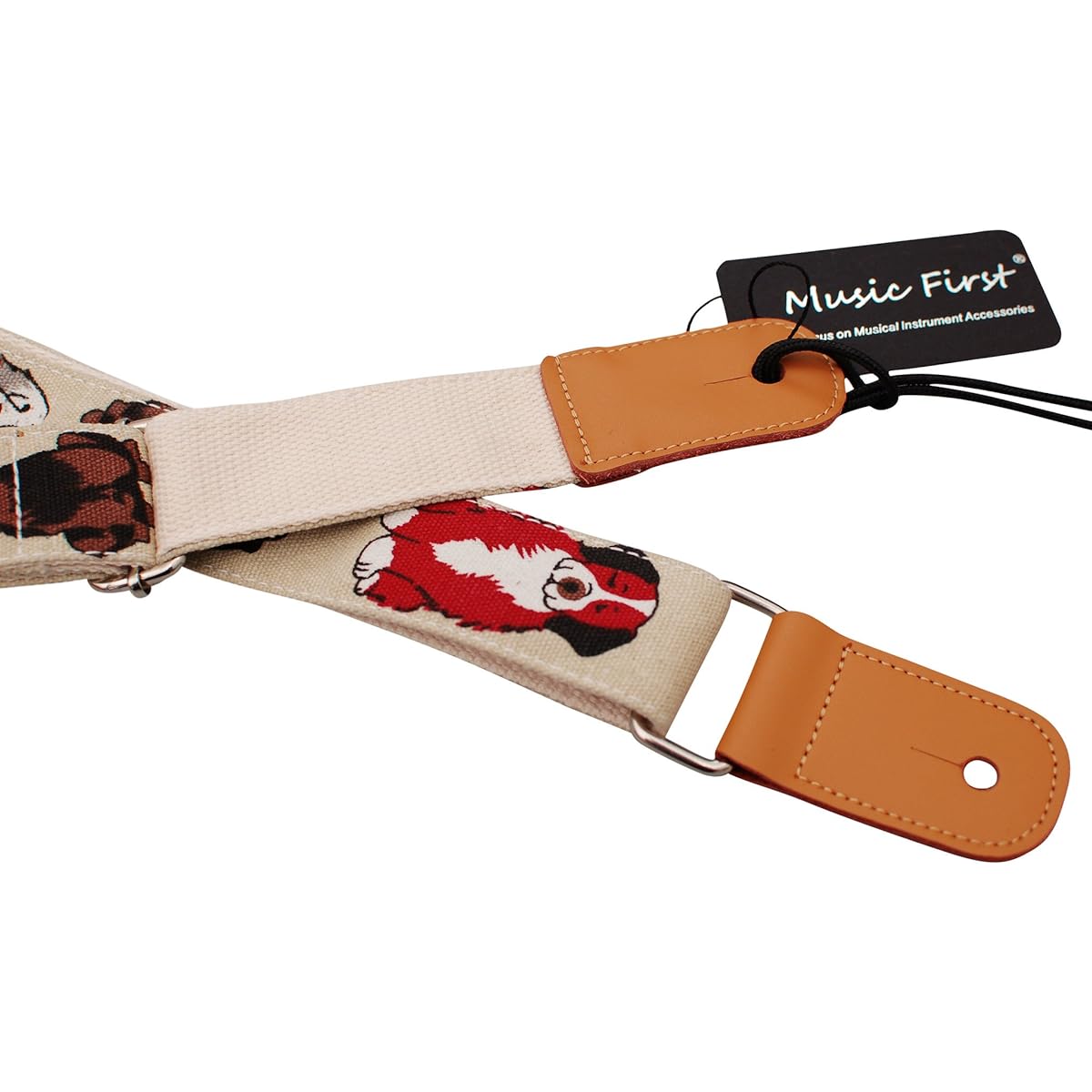 MUSIC FIRST Original Design "MR Dog" Soft Cotton & Genuine Leather Ukulele Strap Ukulele Shoulder Strap.