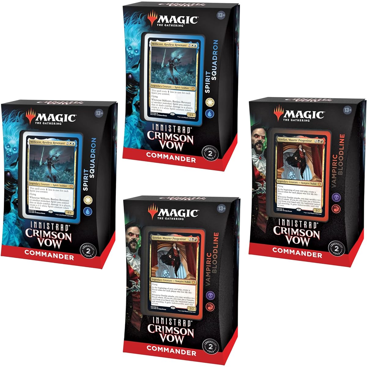 Set of 4 Magic: The Gathering Innistrad: Crimson Oath Commander Decks | 2 Vampire Bloodlines + 2 Spirit Flights