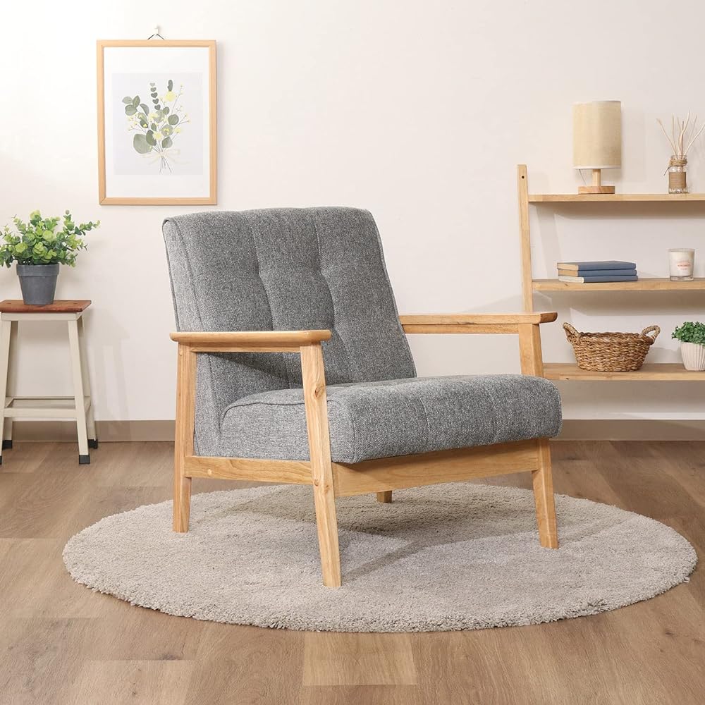 Fuji Boeki Sofa 1 Seater Width 65 x Depth 73 x Height 70cm Light Gray Fabric Natural Wood 74034