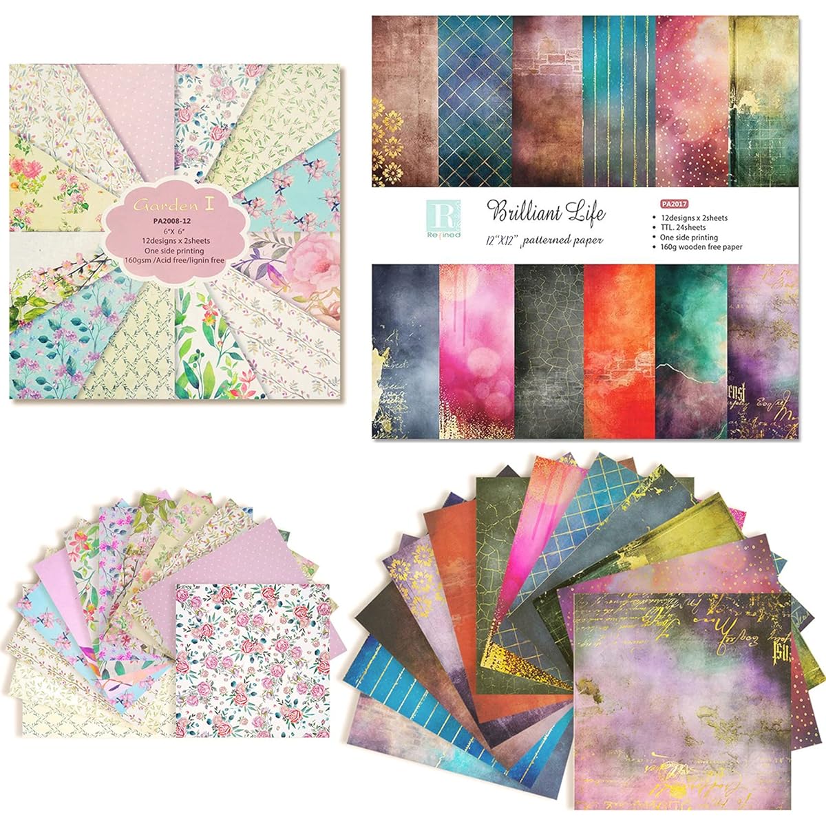 Rancco 48 Sheets Scrapbook Paper Set, Beautiful Sky & Beautiful Flowers Card Stock Paper Pad Single Sided Patterned Paper for Card Making/Bouquet/DIY Photo Album 6x6" 12x12" Decorative Craft Paper
