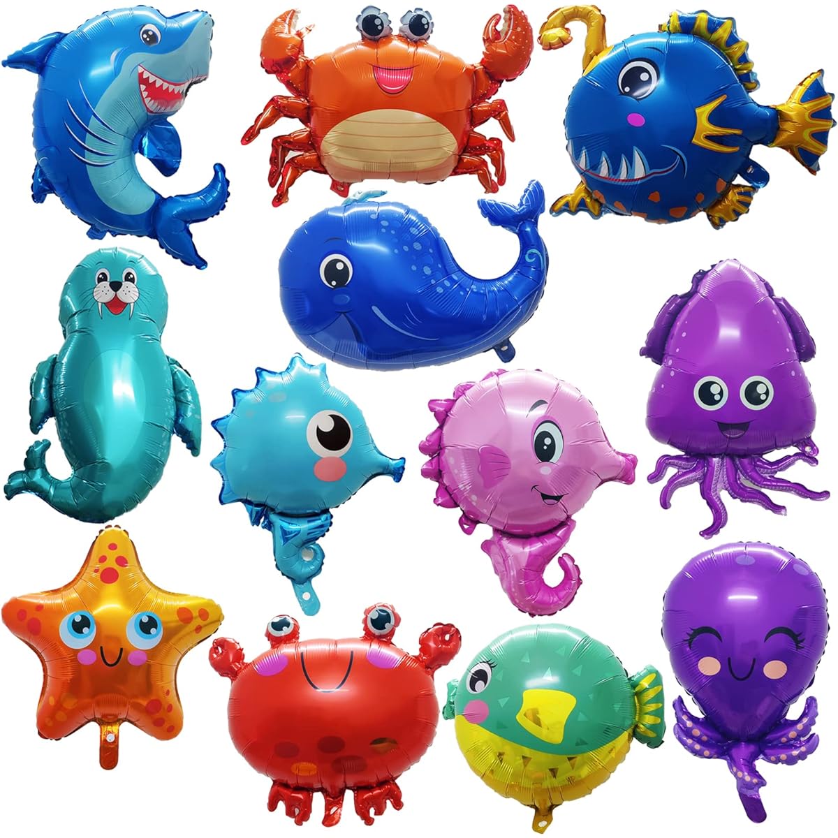 12 Pieces Sea Animal Aluminum Foil Balloons - Sea Party Theme Party Supplies - Wedding Birthday Party Games Baby Shower Party Favorites