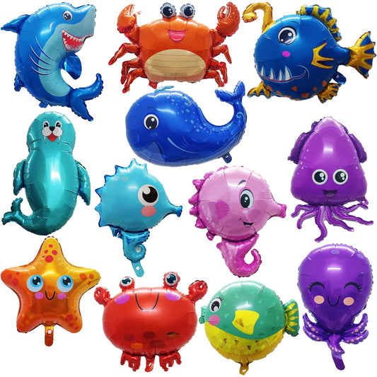 12 Pieces Sea Animal Aluminum Foil Balloons - Sea Party Theme Party Supplies - Wedding Birthday Party Games Baby Shower Party Favorites