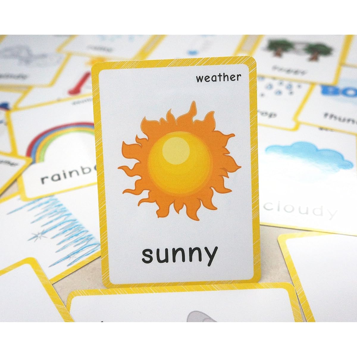 santsun 12 Weather Flashcards. Baby Enlightenment Early Learning Bilingual Kindergarten English Teacher Tools Weather Theme Word Wall Signs