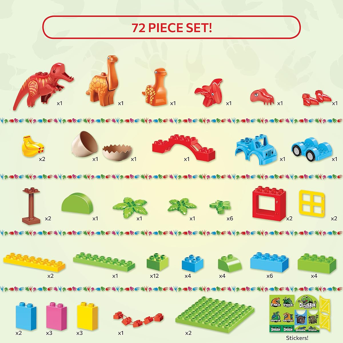 ToyVelt Dinosaur Building Blocks Toys, 72 Piece Jurassic Building Blocks Set - Compatible with All Major Brands, Entertainment, Educational Dinosaur Toys for Kids - Boys & Girls, Ages 3-12