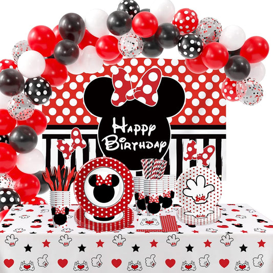 APOWBLS Red Minnie Birthday Party Decoration Kit