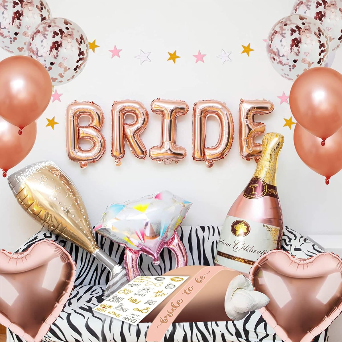 Banugo Bachelorette Party Decorations Kit Rose Gold Bridal Shower Party Decorations and Supplies Bride to Be Balloons, Rings & Champagne Foil Balloons for Bridal Shower/Bachelorette Party (Pink)