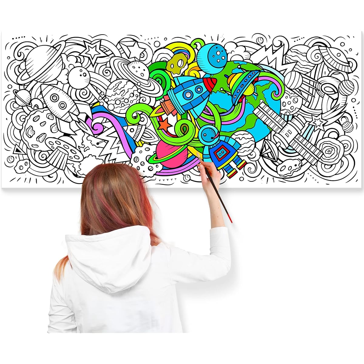 miMOODY Giant Coloring Poster Space Doodle Rolled Jumbo Coloring Poster 30" x 68" Fun Coloring for Adults/Kids/Family at Home/School/Party