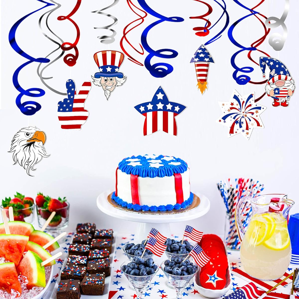 4th of July Swirl Hanning Decorations for Home, School and Office Stars and Stripes Map Party Supplies
