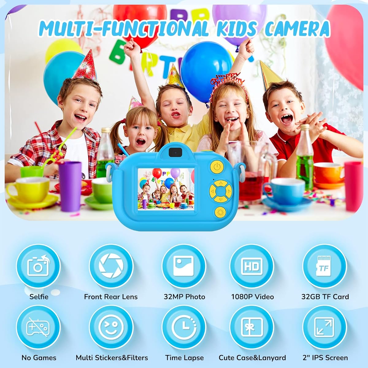 ENGUNS Kids Camera for Boys Age 3-12 Toddlers, 32MP HD Digital Camera for Kids, Boys Birthday Gifts Toys Children Kid Selfie Camera with 32GB Card, Toddler Camera for 3 4 5 6 8 10 11 12 Year Old Boys