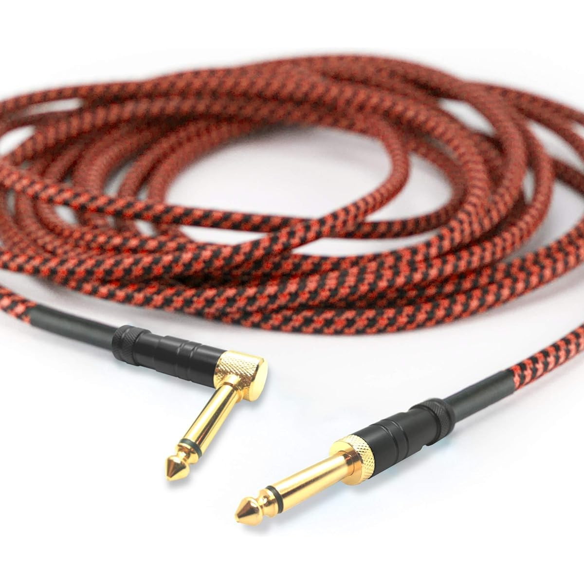 Guitar Cable 20ft - 1/4" Right Angle Red Instrument Cable - Professional Quality Electric Guitar Cord and Amp Cable - Low Noise Bass and Guitar Cable - Reliable Cord for Clean, Clear Tone