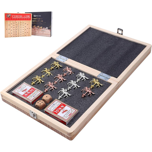 Nice C Horse Racing Board Game Horse Racing Game Board Game Set Foldable Portable 2 Sets of Cards 2 Dice 12 Metal Horses (1 Pack)