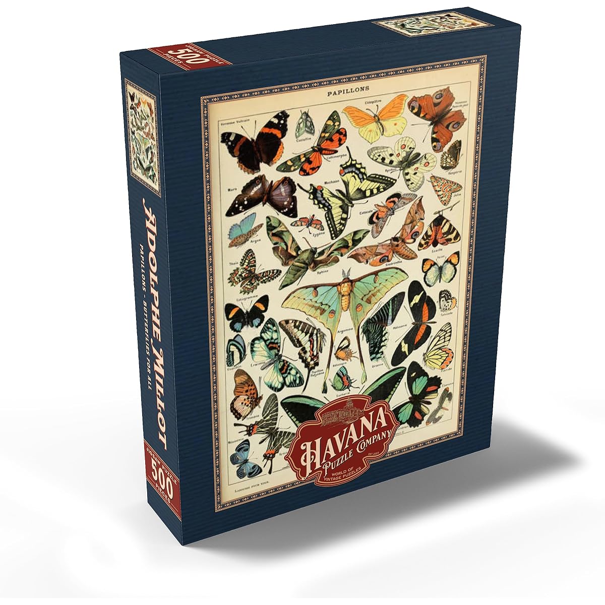 Papillons - Butterflies for All, Vintage Art Poster by Adolphe Millot - Premium 500 Piece Jigsaw Puzzle for Adults