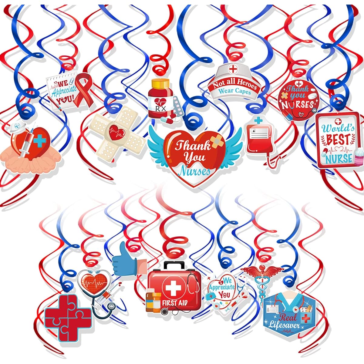 HOWAF Nurse Hanging Swirl Kit, 30 Pieces Nurse Foil Ceiling Swirls for Doctor Nurse Graduation Party Supplies, We Say Thank You Hanging Swirl Ornaments for Nursing Theme Party Nurse Day