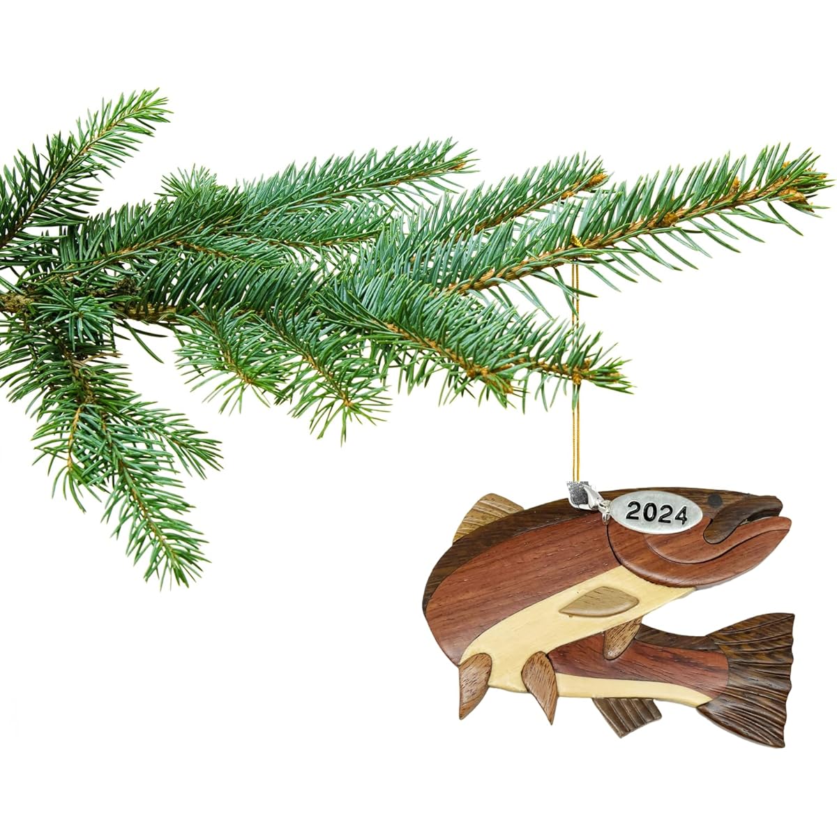 Steelhead Rainbow Trout Fishing Christmas Ornament 2022 Two Tone Wooden Christmas Ornament Intarsia Design Trout Ornament Trout Christmas Ornament Fishing Ornament in Gift Bag