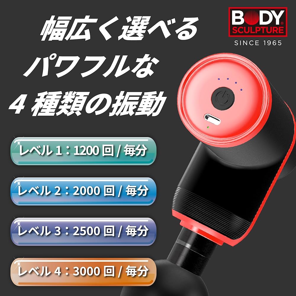 Body Sculpture Core Trainer 6mm Vibration 4 Vibration Modes 5 Attachments Quiet Fascia Release Compact TKS12HM015 Black Red