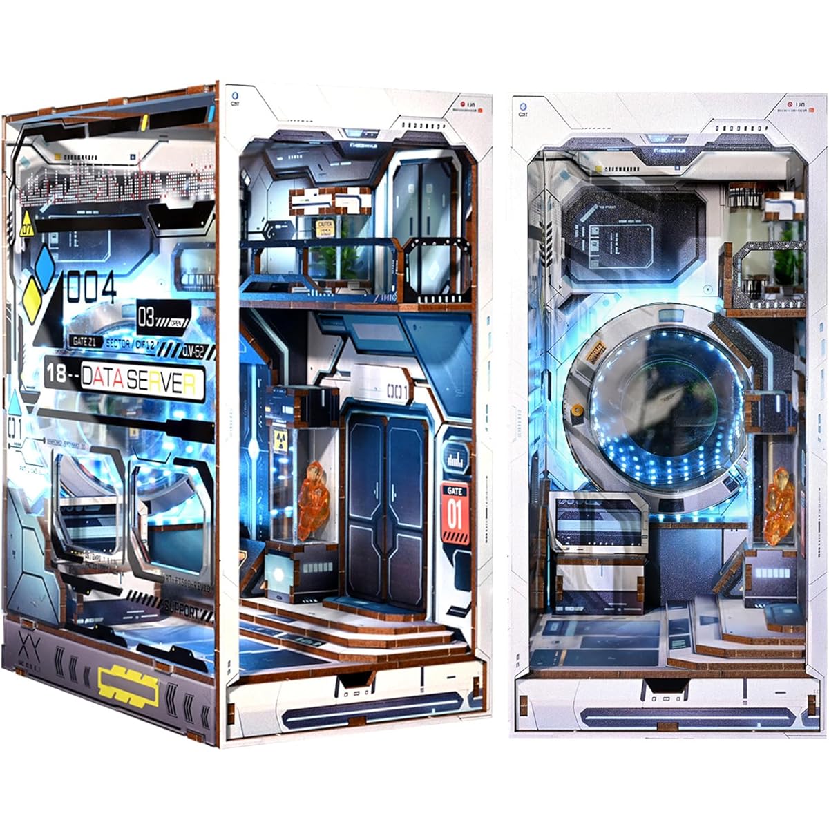 DIY Miniature Book Nook Kit - 3D Model Wooden Dollhouse Space Station Puzzle Toy for Bookshelf Decor, Puzzle Bookends Creativity Bookshelf Inserts with Touch LED Lights for Teens and Adults