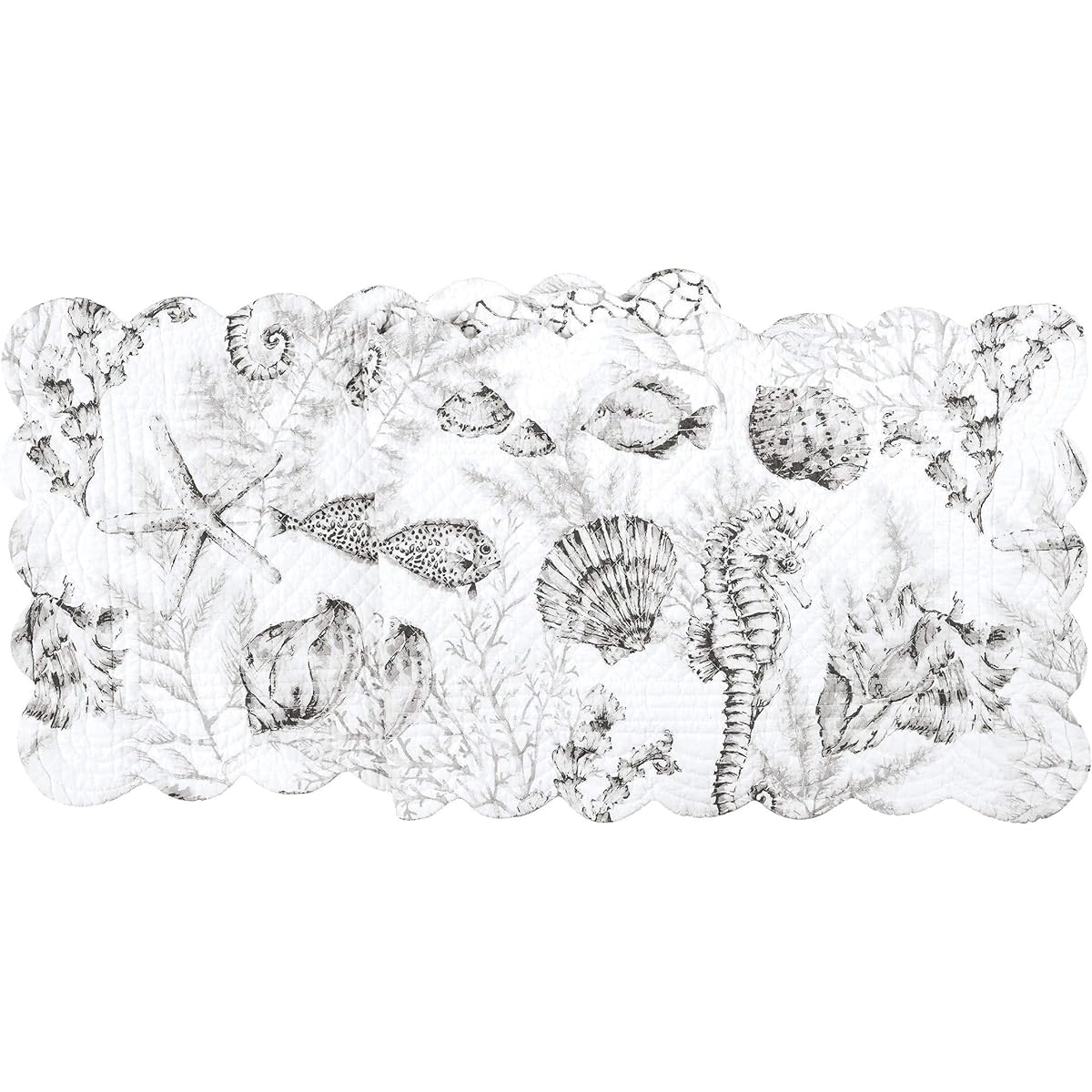 C&F Home Fenwick Isle Coastal Grey Cotton Quilted Table Runner, Grey