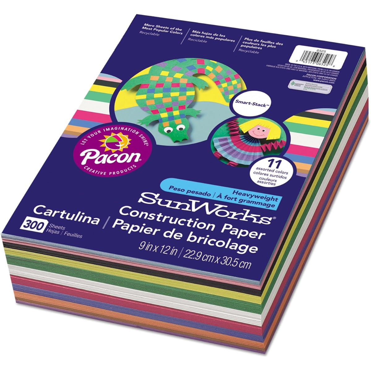 SunWorks Construction Paper Smart-Stack, 26kg., 9 x 12, Assorted, 300 Sheets/Pack