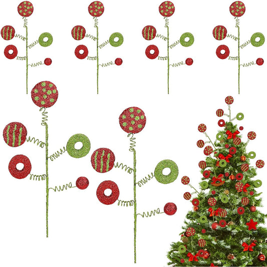Whaline Christmas Tree Decorations, Christmas Tree Curly Picks Red Green Craft Picks for Holiday Table Centerpieces Christmas Crafts Wreaths Home Party Christmas Tree Decor Supplies 6pcs