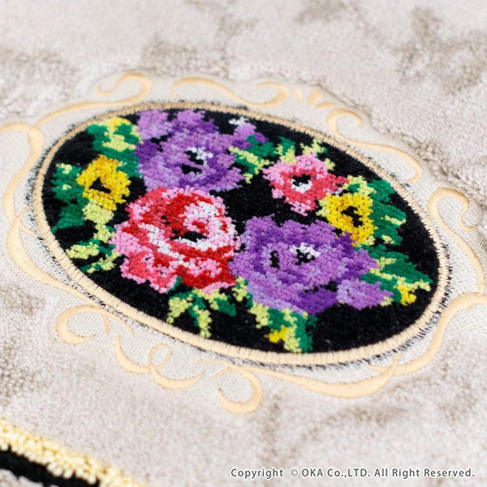 OKA Toilet Mat Beige Approx. 85cm x 67cm Chenille Rose (Elegant Gorgeous)