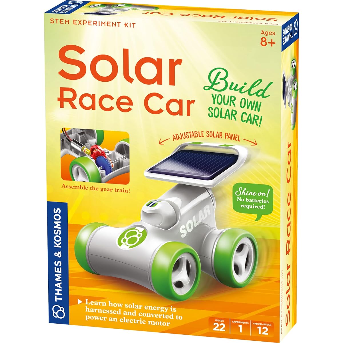 Thames & Kosmos Solar Race Car STEM Experiment Kit | Build a Solar Powered Race Car | No Batteries Required | Learn About Photovoltaic Technology and Sustainability | Solar Panel Included | Ages 8+