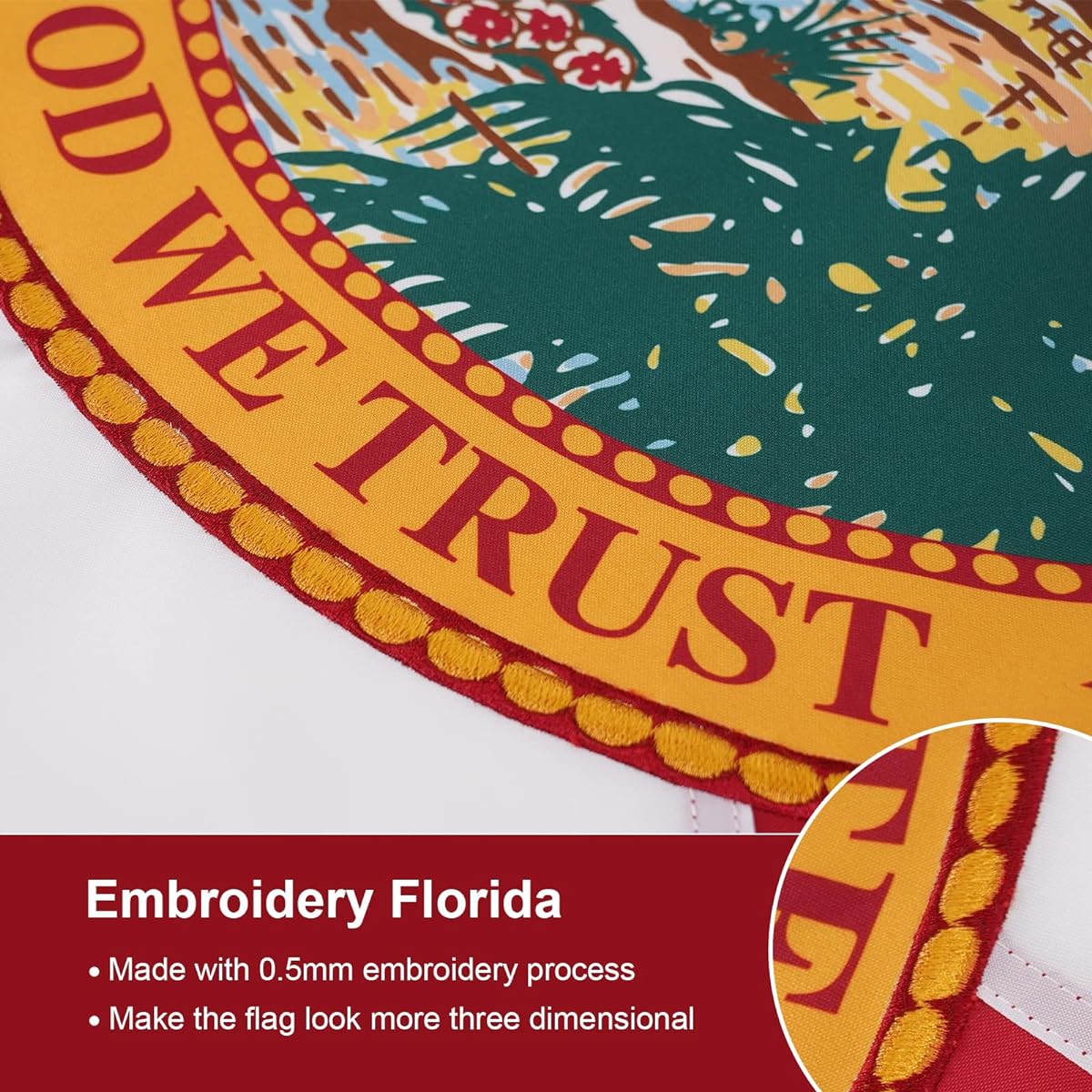 SYII Florida State Flag 5x8ft Made in USA Embroidered Florida State FL Sunshine Flag with 2 Brass Grommets Heavy Duty Polyester Outdoor Banner