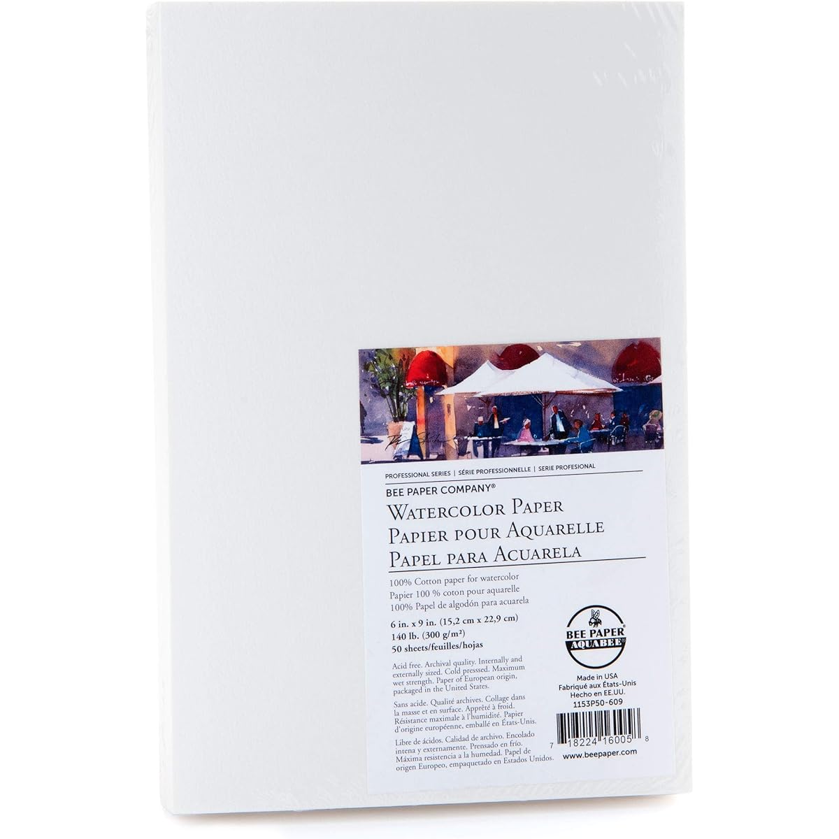 Bee Paper 100% Rag 140# Cold Press Watercolor Paper Pack, 6-Inch by 9-Inch, 50 Sheets per Pack by Bee Paper Company