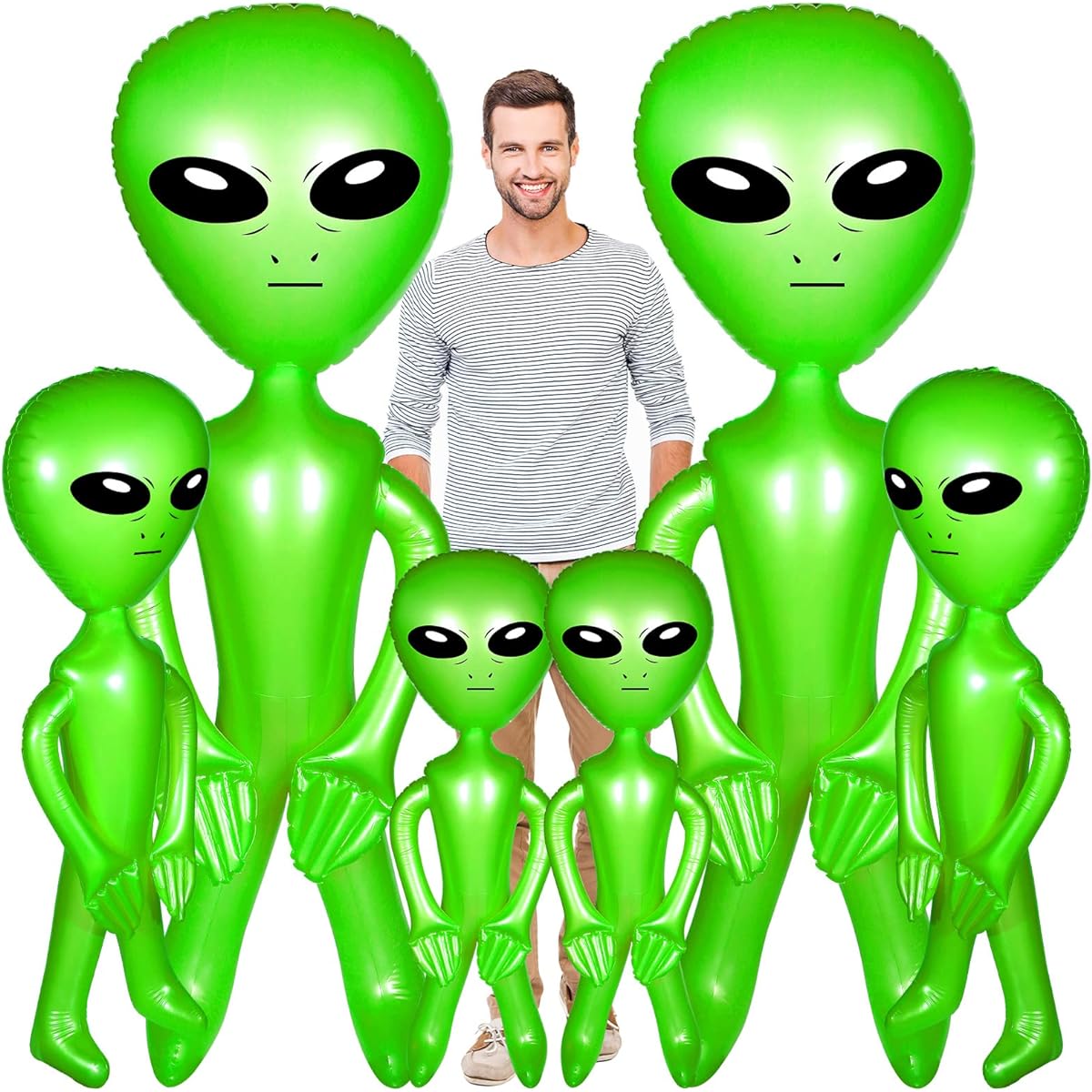 Inflatable Alien Jumbo Alien Giant Inflatable Alien Inflatable Alien Inflatable Toy Alien Party Decoration Birthday Halloween Alien Theme Party 67" 35.4" 23.6" Green Set of 6