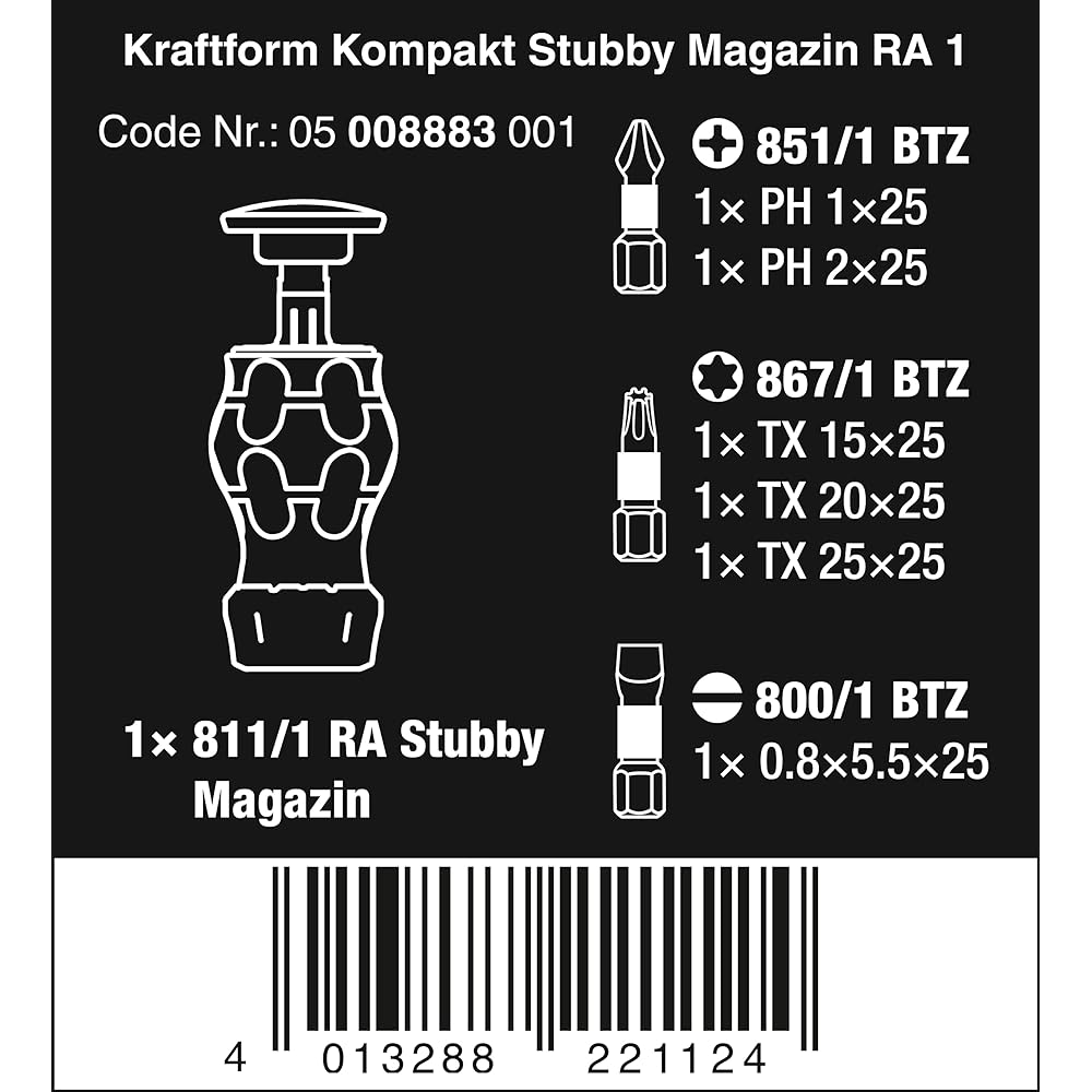 Wera 05008883001 | Kraftform Kompakt Stubby Magazin RA 1 Stubby Ratchet Driver with Bit Magazine 6 Pieces [Regular Japanese Import Product]