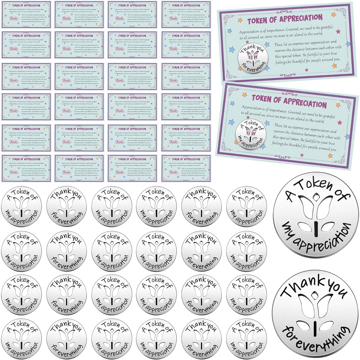 Appreciation Tokens and Cards Set of 96 Inspirational Thank You Tokens Teacher Gift Cards Employee Appreciation Gifts for Volunteers Coworkers Staff Team Nurses Teachers (Fresh Style)