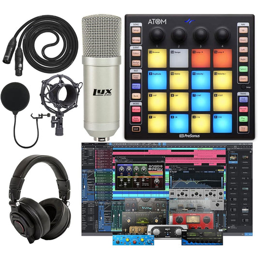 PreSonus ATOM Production/MIDI Performance Pad Controller with Professional Studio Microphone and Recording Kit