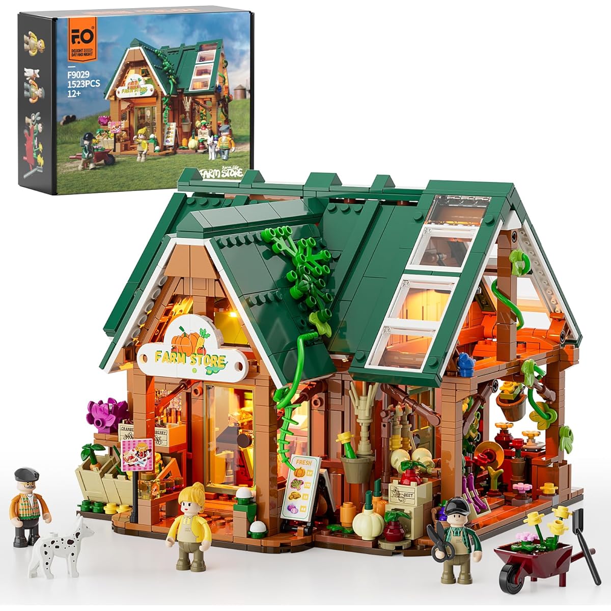 Funwhole Farm-Store Lighted Building Blocks Set - Farm Shop LED Light Construction Building Model Set 1523 Pieces for Adults and Teens