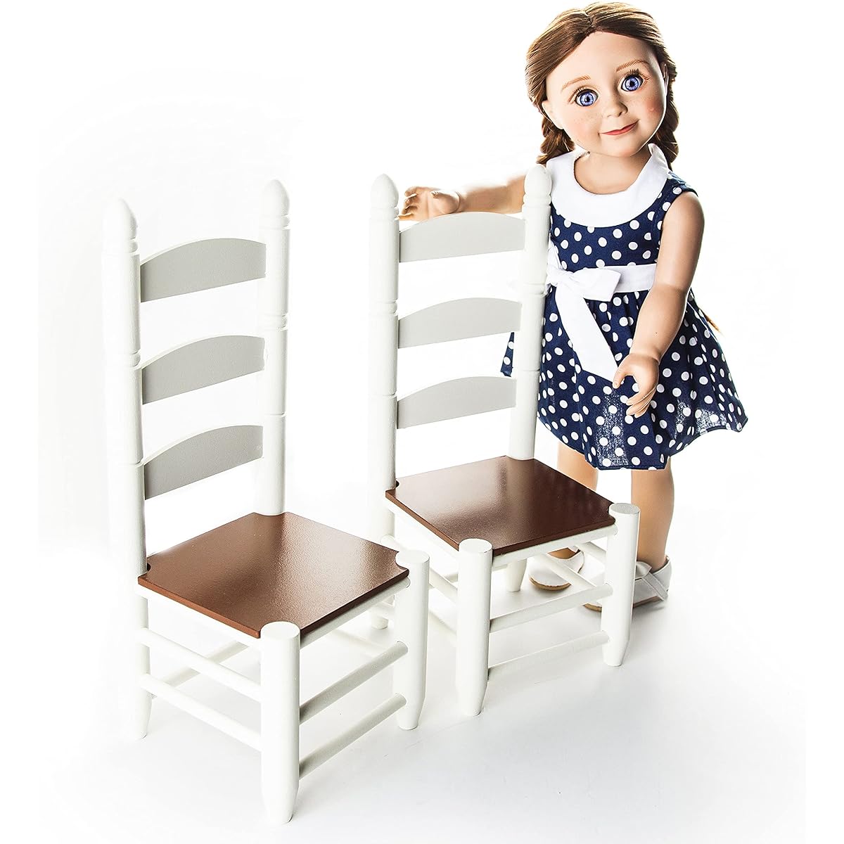 The QUEEN'S TREASURES 18" Doll Furniture Farmhouse Collection Ladder Back Chairs Set of 2 for 18" Dolls