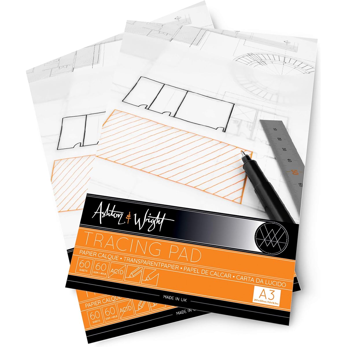 Ashton and Wright - A3 Tracing Pad 60gsm Paper - 60 Sheets - Pack of 2