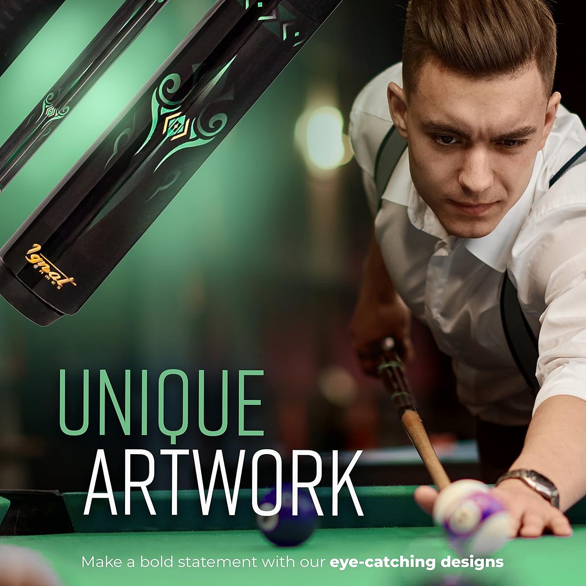 IgnatGames 2 Billiard Cue Sticks - 18/19/20/21 oz. 58" Canadian Maple Professional Billiard Cue Sticks, 3 in 1 Billiard Stick Tip Tool, Hard Leather Case with Strap, 3 Finger Lycra Gloves + Chalk Holder