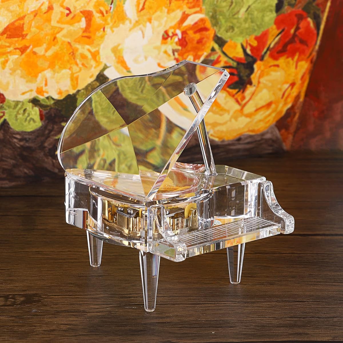ELLDOO Crystal Music Box Mechanical Clockwork Decorative Piano Music Box Transparent Piano Ornament Romantic Gift for Girls Women (Tune: For Elise)