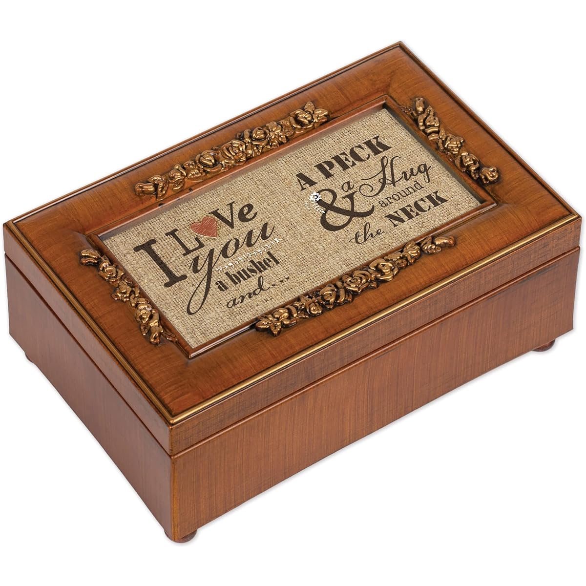 I Love You a Bushel & a Peck Rosewood Finish Rose Jewelry Music Box - Plays Tune Canon in D